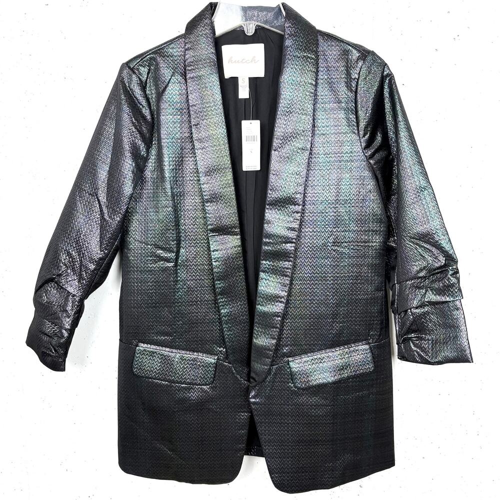 Hutch Anthropologie Iridescent Textured Metallic Blazer Jacket Poly Size Small